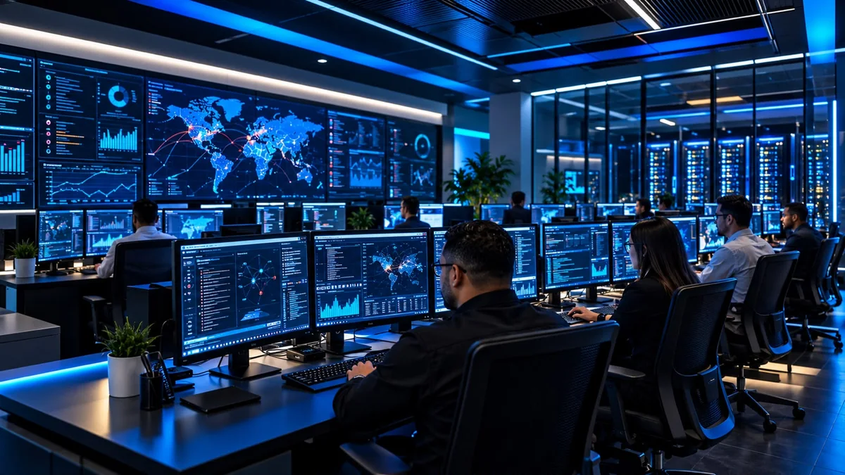 Ilustración de un centro de operaciones de ciberseguridad
